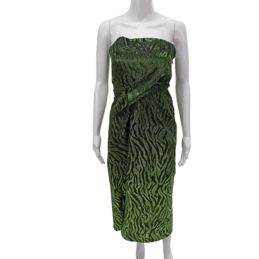 Ulla Johnson Womens Green Animal Print Sleeveless Midi Zip Dress 90s Size 6